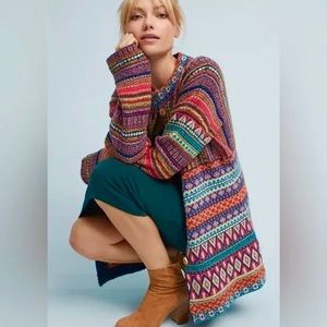 Anthropologie Livia Intarsia Knit Cardigan Sweater